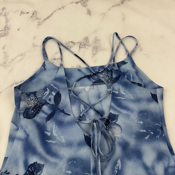 DBY Womens Vintage Y2k Mini Slip Dress Size 12 P Blue Floral Lace Up Back - Picture 7 of 9